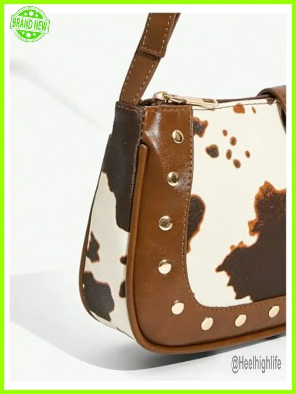 Faux Leather Cow Print Hobo Bag Zipper Shoulder Bag Medium Animal Print Purse